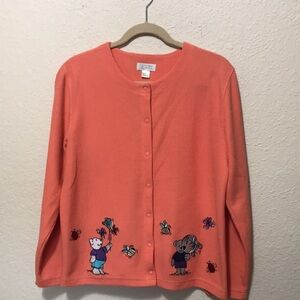 Christopher & Banks Orange Cardigan with Cartoon Embroidery. Very Good. Size M.